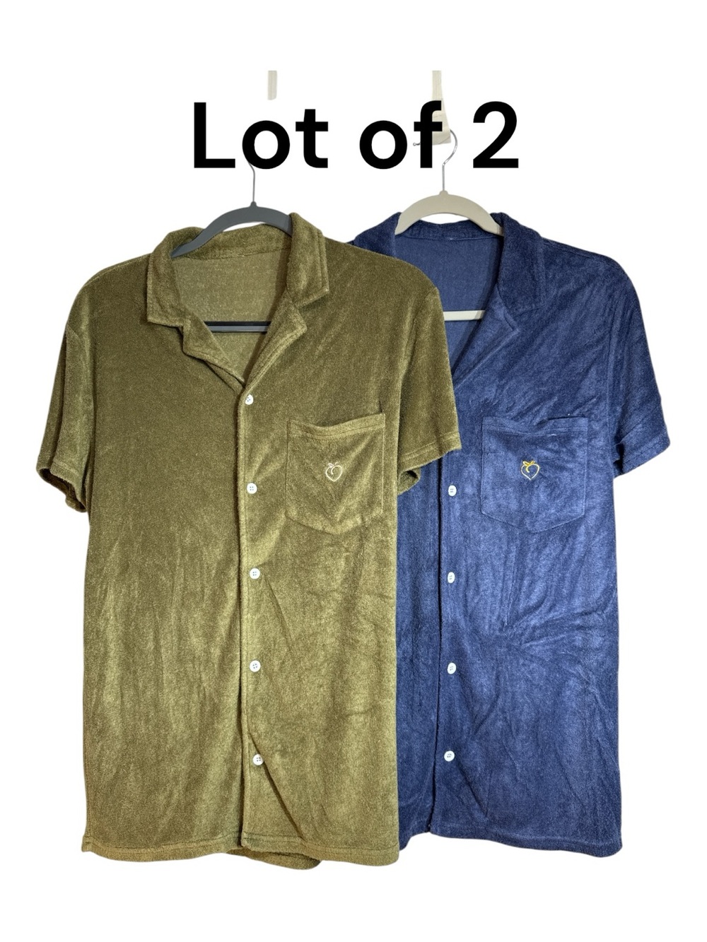 FLX FlexLiving Lot of 2 French Terrycloth Shirts in Blue & Olive Both Size S